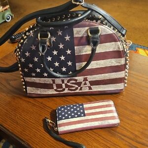 USA Flag Women's Bag and Wallet Set